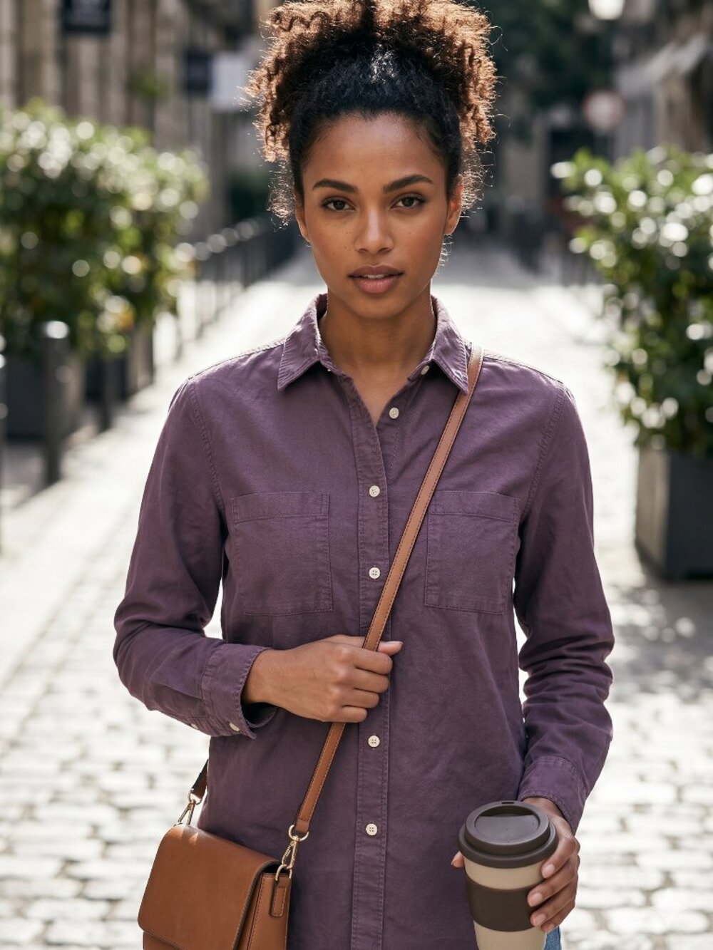 Zara‎ Cotton Long Sleeve Purple Utility Button Up Shirt Casual